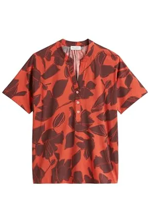 Marc O’ Polo Marc OߴPolo Damen Kurzarmbluse mit Allover-Print leicht, Mehrfarbig , XL