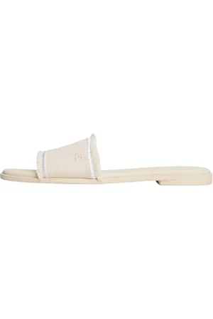 Tommy Hilfiger Damen Sandalen Fringe Canvas Flat Elegant, Elfenbein (Muslin), 38