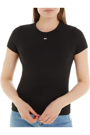 Tommy Hilfiger Damen T-Shirt Kurzarm Tjw Rlx New Linear Tee Rundhalsausschnitt, (Black), XS