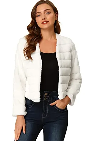Allegra K Damen Winter Warm Cropped Jacke Kragenlos Kunstpelz Flauschiger Mantel, , Medium