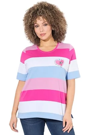 Ulla Popken Damen große Größen Übergrößen Plus Size T-Shirt, Ringel, Herz-Stickerei, Rundhals, Halbarm