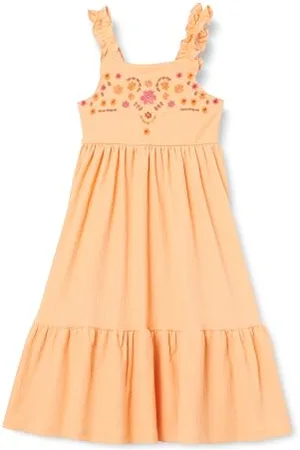 Koton Girls Midi Dress Strappy Ruffle Flower Embroidered
