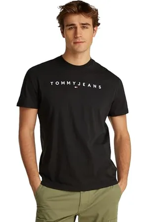 Tommy Hilfiger TJM Reg Linear Logo Tee EXT Kurzarm-T-Shirt, Herren, Schwarz (Black), M