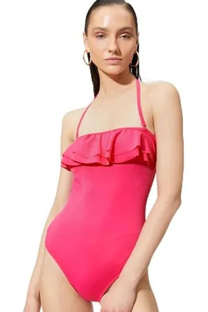 Koton Removable Strappy Halter Neck Ruffle Basic Swimsuit