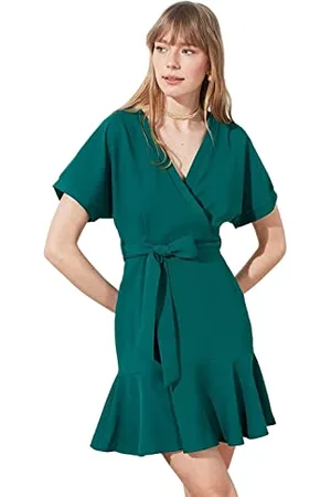 Trendyol Damen Gewebtes Mini Rüschensaum, Normale Passform Kleid, , 34