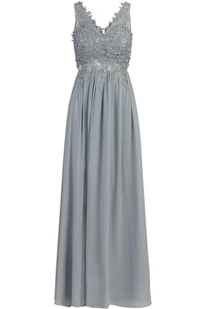 Apart Apart Damen Abendkleid, ärmellos, V-Ausschnitt Freizeitkleid, A-Linie Hochzeitskleid, Mitte Rückenreißverschluss, breite Träger und EIN schönes florales Spitzenoberteil, langes Partykleid
