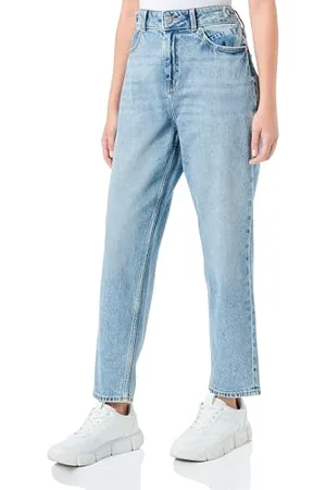 QS by s.Oliver Damen Jeans Hose Mom Fit Tapered Leg Blue 34