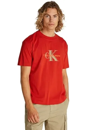 Calvin Klein Herren T-Shirt Kurzarm Monologo Shift Tee aus Baumwolle, Rot (Deep Magma), XXL