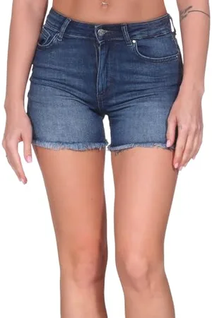 ONLY Damen Shorts Kurze Denim Jeans Shorts Knopf und Reißverschluss Sommer Pants, Farben:Dunkelblau, Größe:L