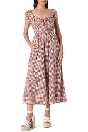 THE DROP Melody Cap Sleeve Tie Front Cotton Dress Kleider, , S