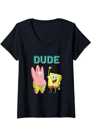 Spongebob Damen Sponge Bob - Schwammkopf Patrick Dude T-Shirt mit V-Ausschnitt