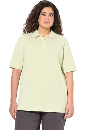 Ulla Popken Damen große Größen Übergrößen Plus Size Poloshirt, Piqué, Polokragen, Samt-Knopfleiste, Halbarm