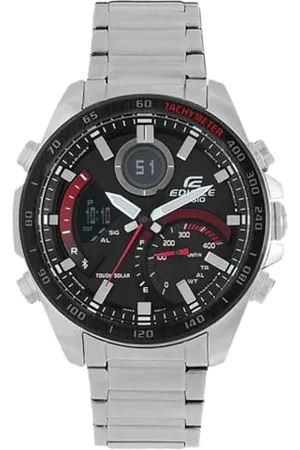 Casio Herren Solar Armbanduhr, 48.00mm GehäusegröÃŸe mit schwarz analog/digital Zifferblatt und Metallarmband Armband ECB-900DB-1AER