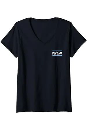 Nasa Damen Classic Iconic Small Left Chest Pocket Worm Logo T-Shirt mit V-Ausschnitt