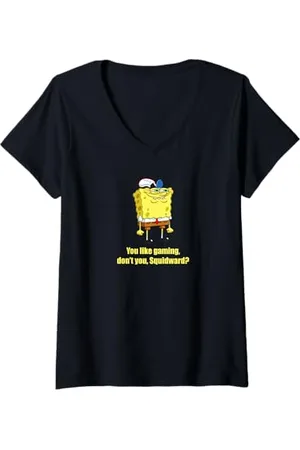 Spongebob Damen Sponge Bob - Schwammkopf You like Gaming T-Shirt mit V-Ausschnitt