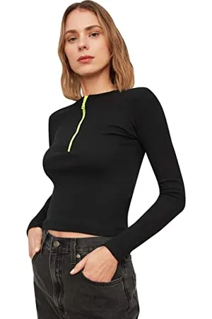 Trendyol Damen Zipper detaillierte gestrickte Bluse Blouse, Black, XS