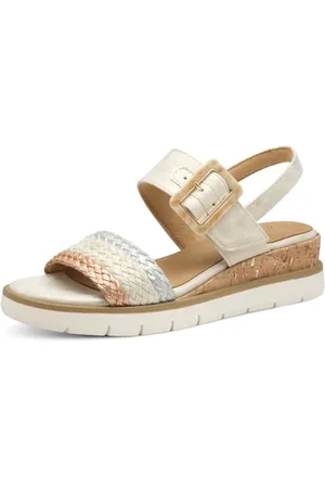 Marco Tozzi Damen Sandalen flach mit Klettverschluss Sommer, Gold (Dune met.Comb), 40 EU