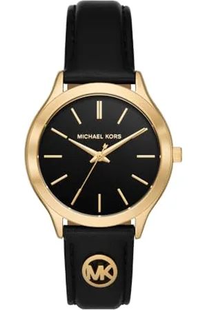 Michael Kors Runway Watch for Women, Quartz Movement with Stainless Steel, Ceramic or Leather Strap Schwarz und Goldton, 38MM