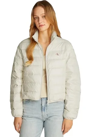 Calvin Klein Damen Pufferjacke Down Shine Glänzend, Elfenbein , XL