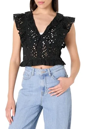 THE DROP Margo Tie Front Ruffle Detail Sleeveless Blouse Blusen, , 5XL Große Größen