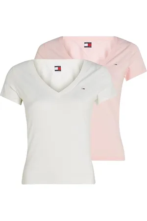 Tommy Hilfiger Damen Tjw 2pack V-Neck Tee Dw0dw21367 S/S T-Shirt, Multi (Ecru/Precious Pink), S EU