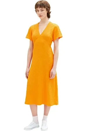 TOM TAILOR Damen 1036605 Kleid mit Crinkel-Struktur, 31684-Bright Mango Orange, L