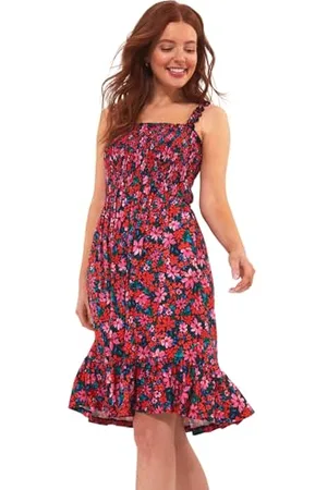 Joe Browns Damen Knielanges Jersey Blumenmuster und Geraffter Taille Kleid, , 44