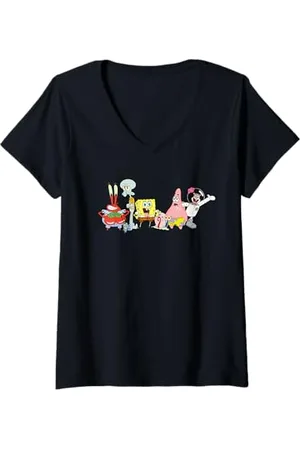 Spongebob Damen Sponge Bob - Cast Group T-Shirt mit V-Ausschnitt