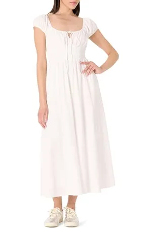 THE DROP Melody Cap Sleeve Tie Front Cotton Dress Kleider, , 3XL Große Größen
