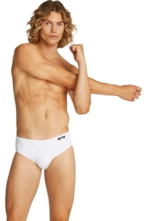 Calvin Klein Herren Badeslip Brief mit Logo-Badge, Weiß (Brilliant White), L