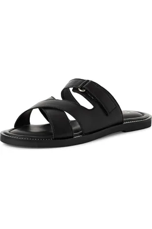 Marco Tozzi Damen Pantoletten aus Leder mit Klettverschluss, (Black), 37 EU