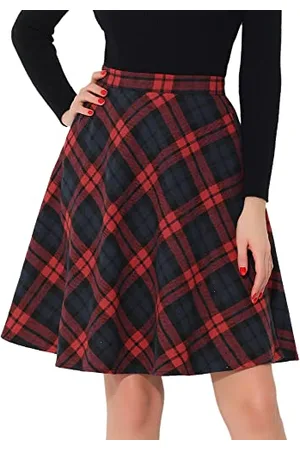 Allegra K Damen Plaids Vintage Tartan Elastische Taille Knielang A-Linie Rock, , Klein