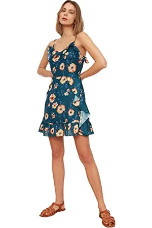 Trendyol Damen Damen Mini-kleid mit Rüschensaum, Normale Passform, Gewebtes Kleid Lässig Damen Mini-Kleid mit Rüschensaum, normale Passform, gewebtes Kleid, , 42