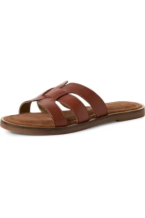Marco Tozzi Damen Pantoletten aus Leder Bequem, Braun , 37 EU