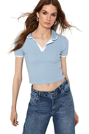 Trendyol Damen Damen-bluse mit Polo-kragen, Enganliegend, Gewebt Hemd, , L EU
