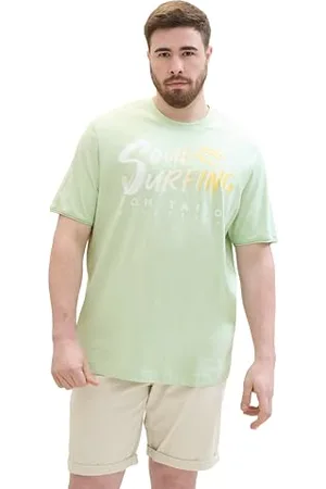 TOM TAILOR Herren Plussize Basic T-Shirt mit Text-Print, tender sea green, 3XL