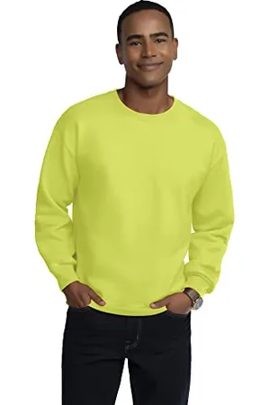 Fruit Of The Loom Eversoft Herren-Sweatshirt aus Fleece, feuchtigkeitsableitend und atmungsaktiv, Rundhalsausschnitt, (Safety Green), Large