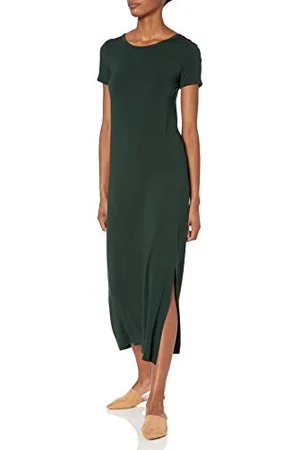 Amazon Damen Kurzärmeliges Jersey-Maxikleid mit Schlitz an der Seite und Rundhalsausschnitt, Normale Passform (Früher Daily Ritual), , L
