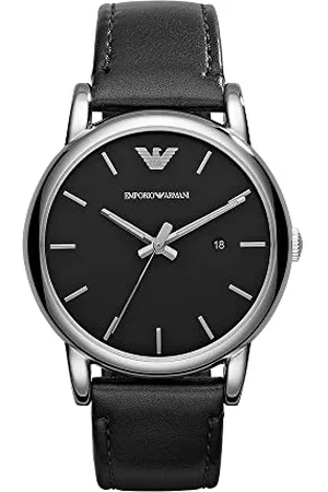 Emporio Armani Uhr für Herren, DreizeigerDatumswerk, 41mm Silbernes Edelstahlgehäuse mit Lederarmband, AR1692