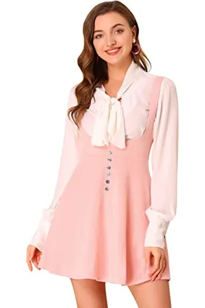 Allegra K Damen Party Ferien A-Linie U Neck Knopfdekor Latzkleid Minikleid Kleid S