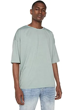 Trendyol Basic Herren-Fahrradkragen Übergroßes Kurzarm-T-Shirt, Minze