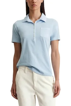 Marc O’ Polo Marc OߴPolo Damen Kurzarm-Poloshirt aus Bio-Baumwolle Slim Fit, Blau (Smooth Sky), L