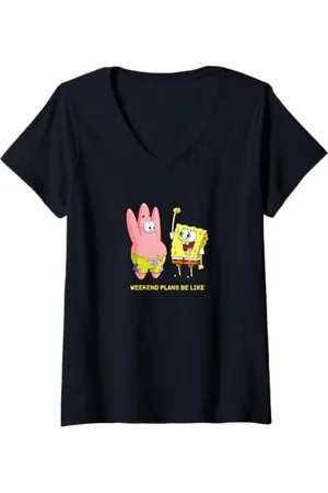 Spongebob Damen Sponge Bob - Schwammkopf Weekend Plans Be Like T-Shirt mit V-Ausschnitt