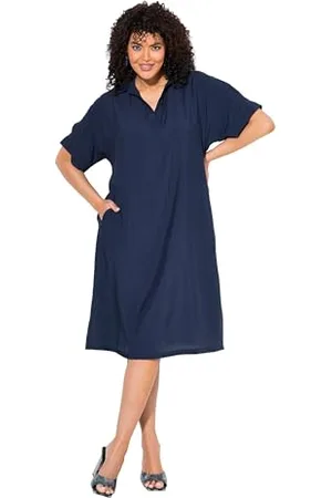 Ulla Popken Damen große Größen Übergrößen Plus Size Polokleid mit Schlitz am Ärmel