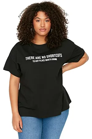 Trendyol Damen T-Shirt, Normale Passform, Rundhalsausschnitt, gestrickt, Übergröße Hemd, , X-Large Plus