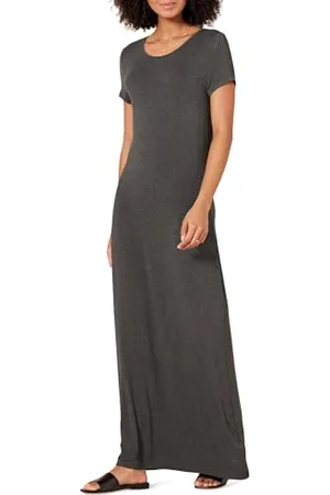 Amazon Damen Kurzärmeliges, Tailliertes Maxikleid, , M