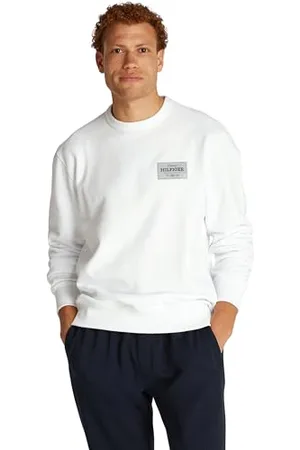 Tommy Hilfiger Herren Sweatshirt Monotype Label Rundhalsausschnitt, Weiß (White), S