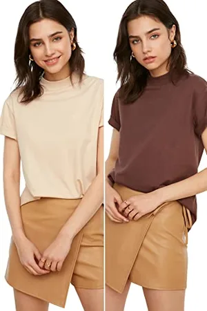 Trendyol Damen Aufrechter Kragen 2 Packung Basic Gestricktes T-shirt T Shirt, , L EU
