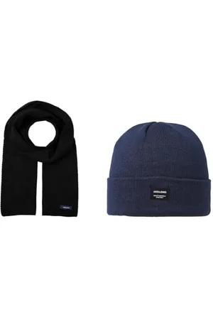 JACK & JONES JACDNA KNIT SCARF NOOS BLACK JACDNA BEANIE NOOS NAVY BLAZER