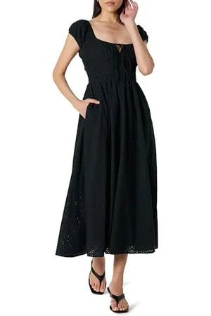 THE DROP Melody Cap Sleeve Tie Front Cotton Dress Kleider, , 5XL Große Größen